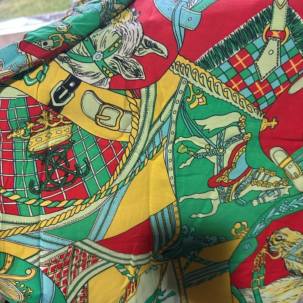 Vintage cotton or cotton like fabric  with equestrian and heraldic motifs. - Picture 2 of 9
